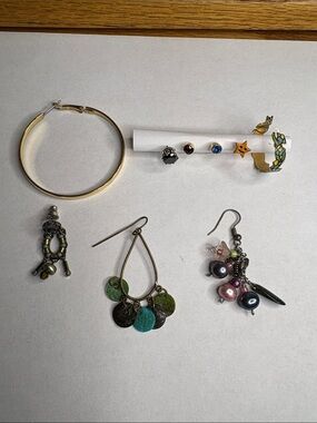 9 Single Earrings - Garnet, Sapphire, Smiling Star, gold tone hoop, 5 others